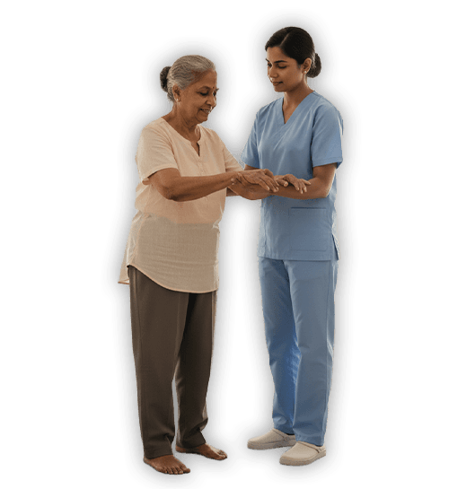 Caregiver assisting patient