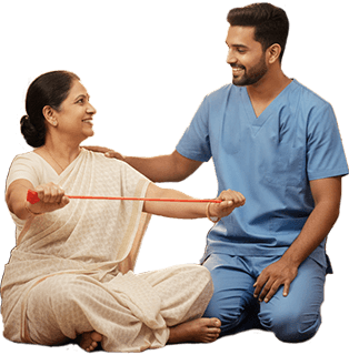 Caregiver assisting patient